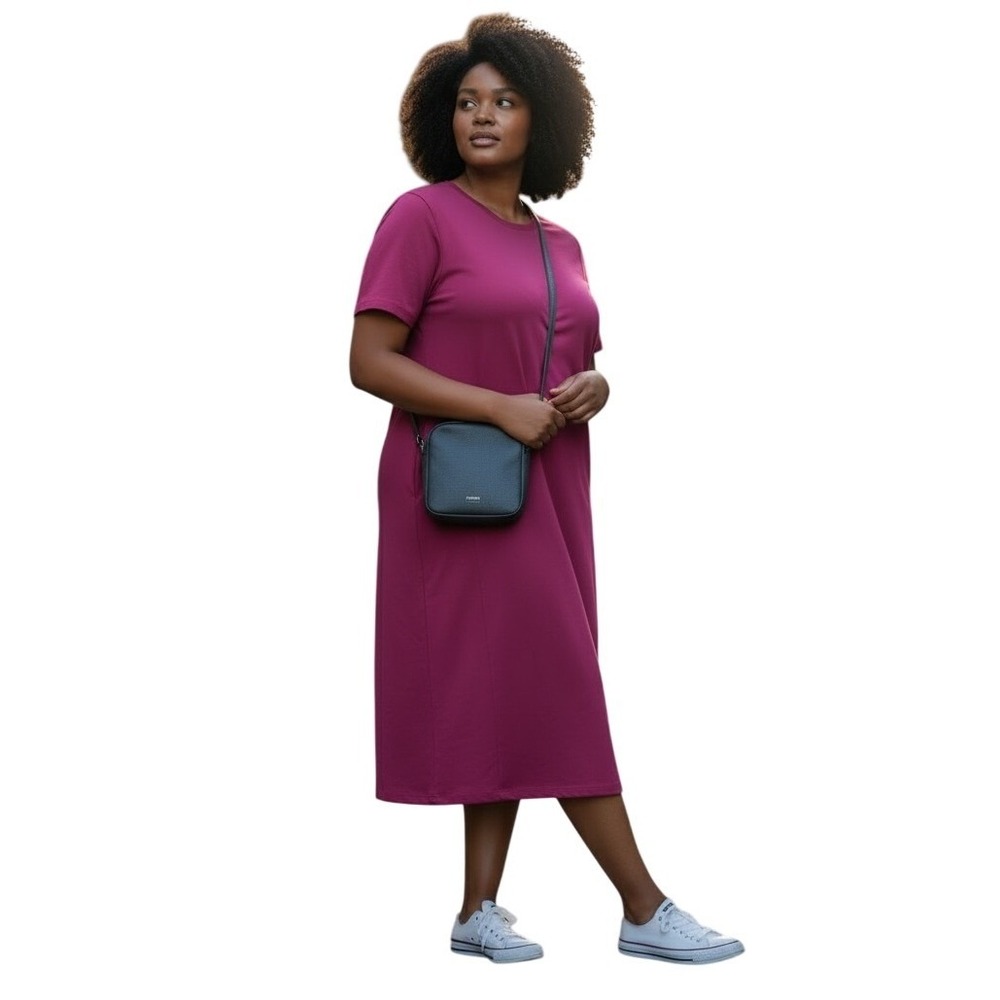 Eileen Fisher Magenta Pink Jersey Midi T-Shirt Dress XL, quiet luxury, relaxed